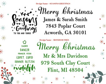 Christmas Address Stamp, Personalized with Family Name stamper. Merry Christmas rubber stamper Happy Holidays Custom designs