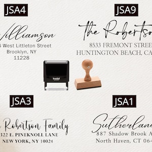 May include: Four different return address stamps with black ink. The stamps are labelled JSA1, JSA3, JSA4, and JSA9. The stamps feature different names and addresses.