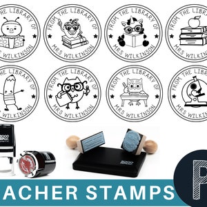 BEST SELLING Personal Name Library Stamp, Custom Personalized Gift, Teacher Gift, Round Logo Stamp, Library Book Stamp, School Stamp