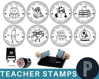 BEST SELLING Personal Name Library Stamp, Custom Personalized Gift, Teacher Gift, Round Logo Stamp, Library Book Stamp, School Stamp