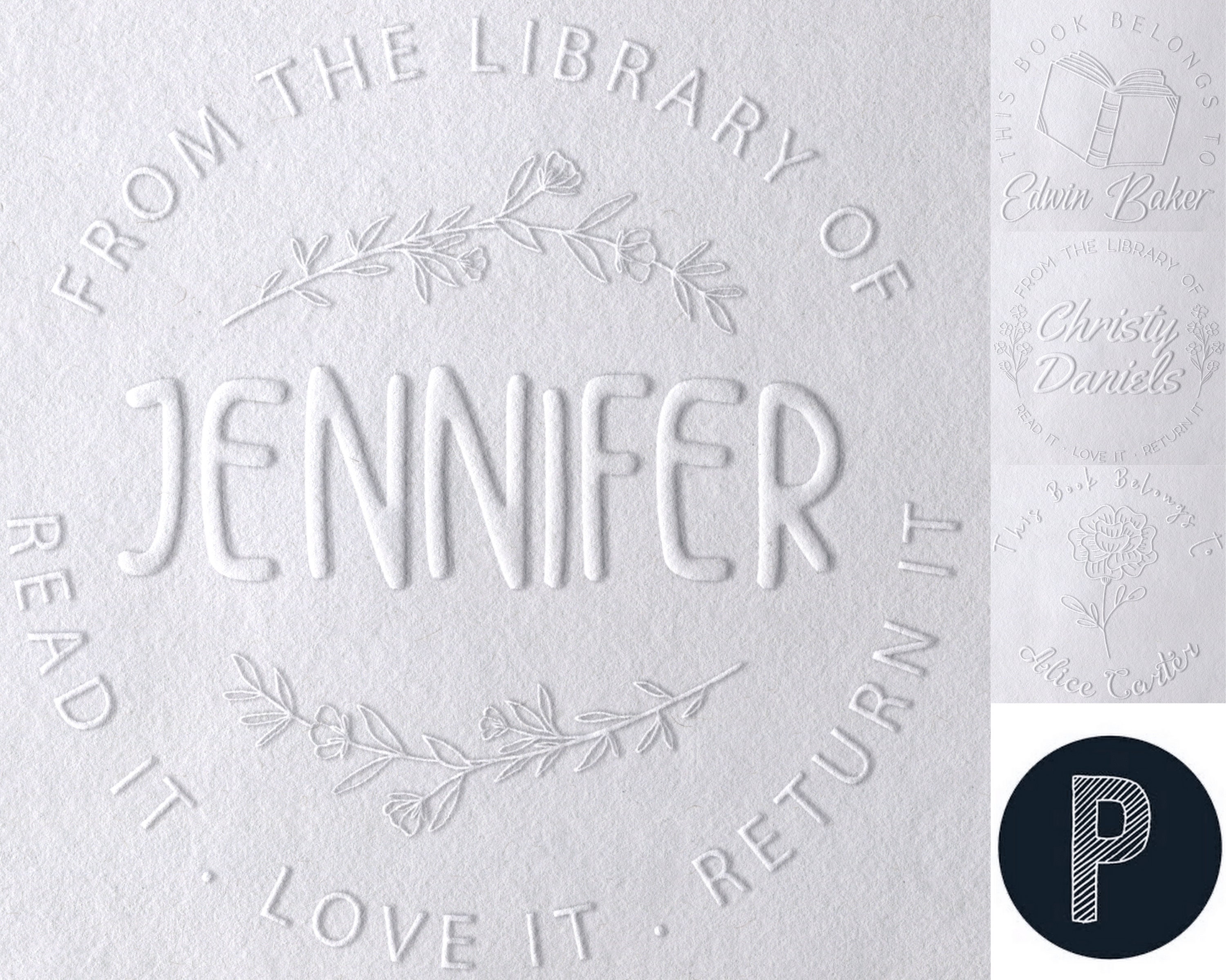 Round Script Name Floral Branch From the Library Of Custom Embosser -  Simply Stamps