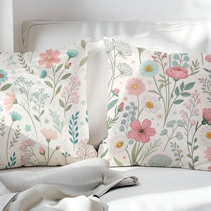 Floral Throw Pillow Vintage Botanical Flowers Spring Cottagecore Cushion Pastel Decorative Farmhouse Decor Print
