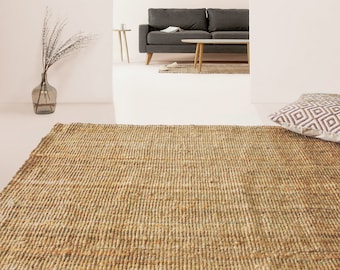 Natural Jute Rug Handwoven Vegetal Dyes Knots in Multiple Sizes,Eco-Friendly Floor, Bath, Living Room, Bedroom, Entryway, Kids Room Decor