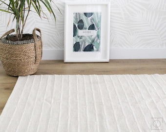 Cotton Rug Handwoven Ivory Stripe 100% Cotton Durable Soft Area Rug for Living Room Bedroom Decor