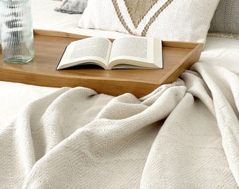 格子面料100%棉。床罩或沙发。斯堪的纳维亚米色几何尺寸120 x160cm毯子。柔软的毯子出