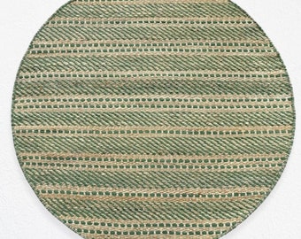 Boho Green Round Rug | Wool & Jute Eco-Friendly Carpet | Natural Fiber, Modern Bohemian Style, Living Room