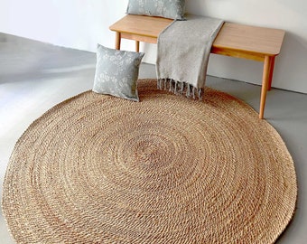 Round vegan jute rug ideal for entryways, bedrooms ,dining rooms its eco friendly rug for slow home decor