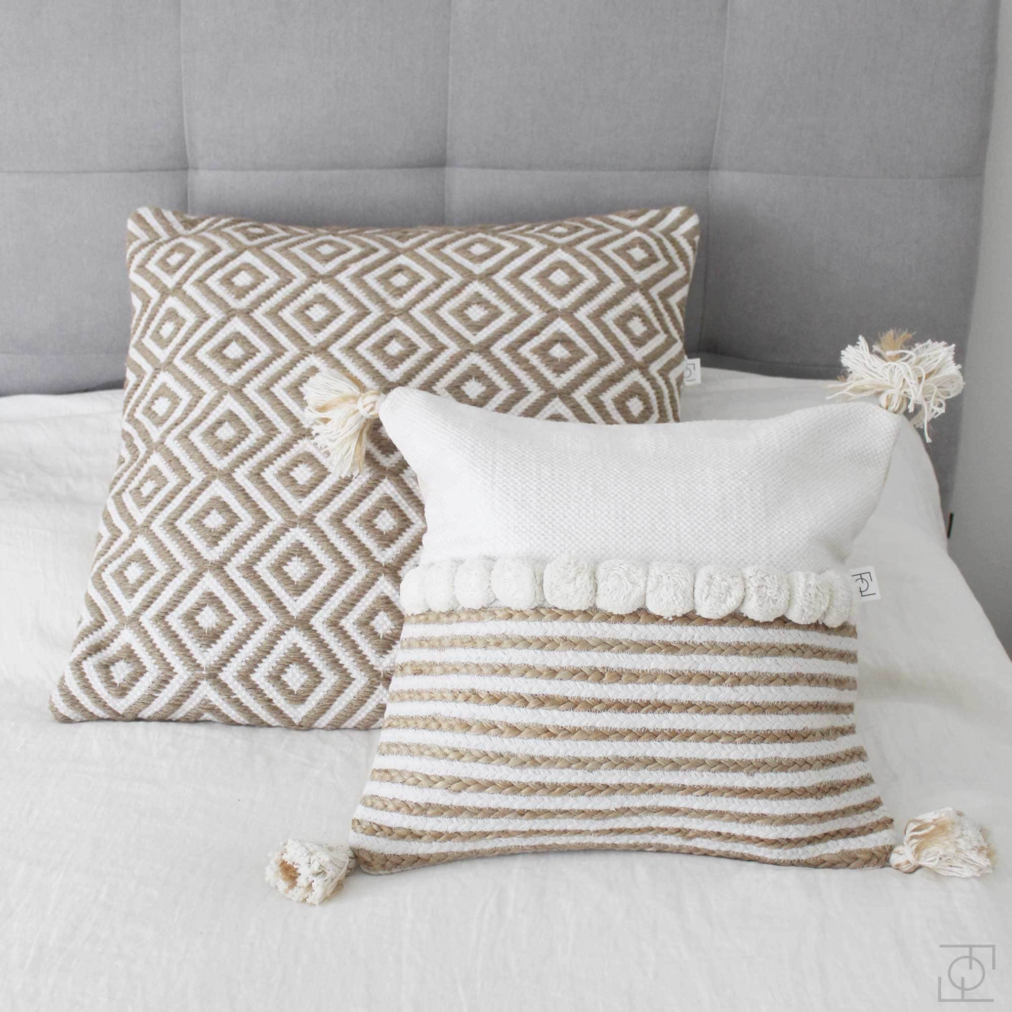 Housse de Coussin. Coussin Housse en Jute et Coton. Couverture Beige Blanc. Housse Décorative Boho N