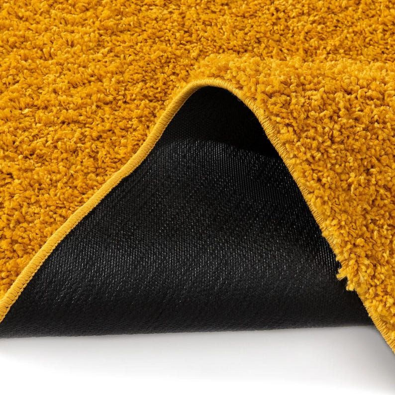 Cream Washable Shaggy Area Rug, Soft Solid Polypropylene Rug with Non Slip Backing Mustard