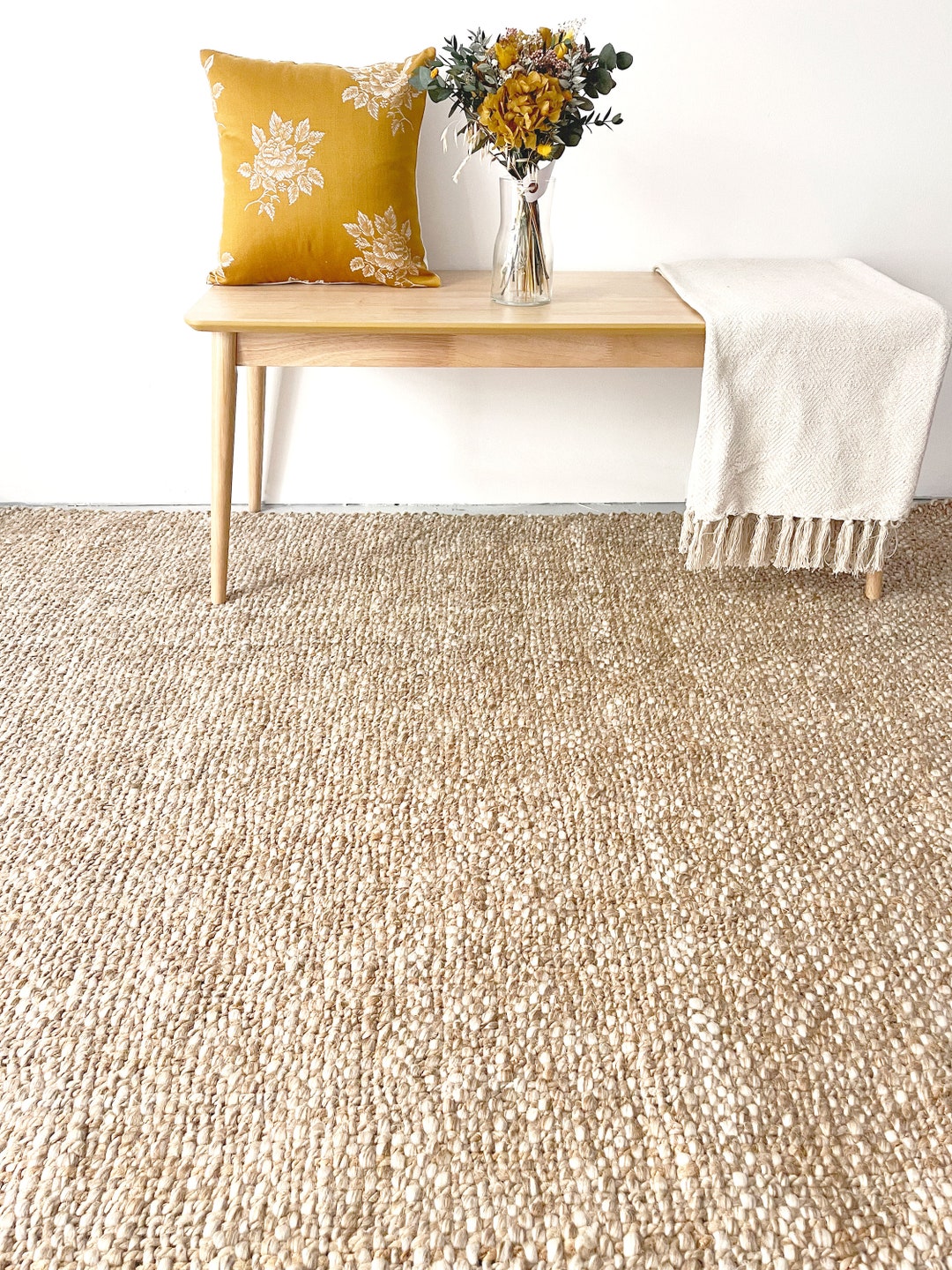 Chunky Loop Jute and Wool Area Rug for Slow Homes, Handwoven Knot Rug
