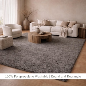 Cream Washable Shaggy Area Rug, Soft Solid Polypropylene Rug with Non Slip Backing image 15