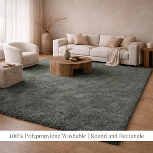 Cream Washable Shaggy Area Rug, Soft Solid Polypropylene Rug with Non Slip Backing image 12