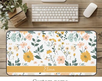 Floral Custom Name Desk Mat: Personalized Office Decor