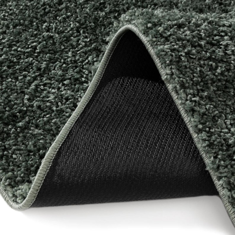 Cream Washable Shaggy Area Rug, Soft Solid Polypropylene Rug with Non Slip Backing Green