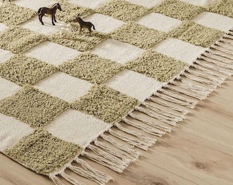 Grüner Teppich | Boho Teppich für Kinderzimmer und Kinderzimmer | Zeitgenössische Wohnkultur