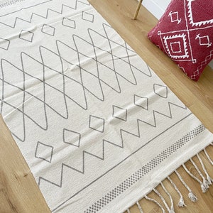 Mini Teppich Creme Baumwolle, Boho Bad Matte Eingangs- und Küchenmatte, maschinenwaschbare umweltfreundliche Matte