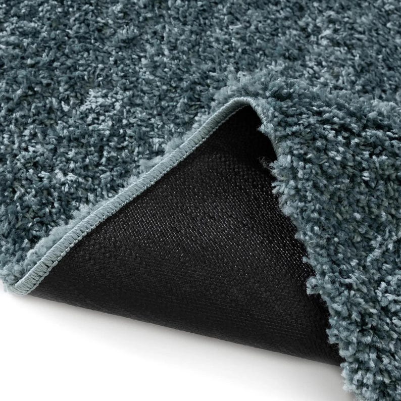 Cream Washable Shaggy Area Rug, Soft Solid Polypropylene Rug with Non Slip Backing Blue