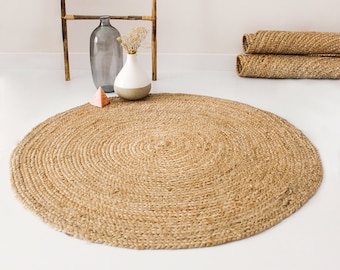 Round Jute Rug - Sustainable Vegan Rug for Living Room, Bedroom, Entryway & Kids Room