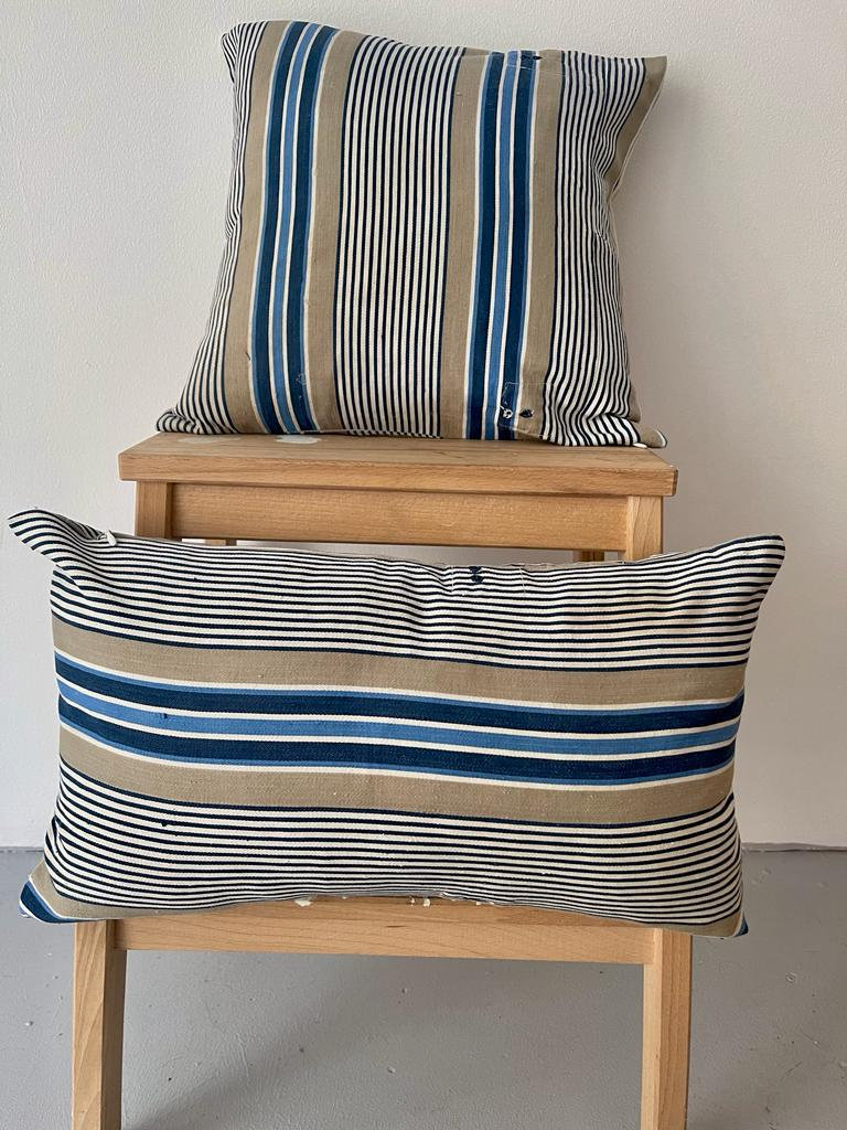 Vintage Pillow.Antique Pillow.Vintage cover 19th century.Blue and Beige Farmhouse Decor Pillow.Antique Ticking Pillow.40x40cm - 1.3x1.3ft
