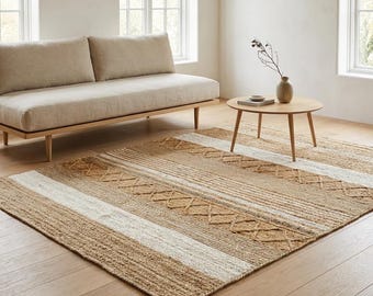 Boho Jute Area Rug: Hand-Woven Geometric Design