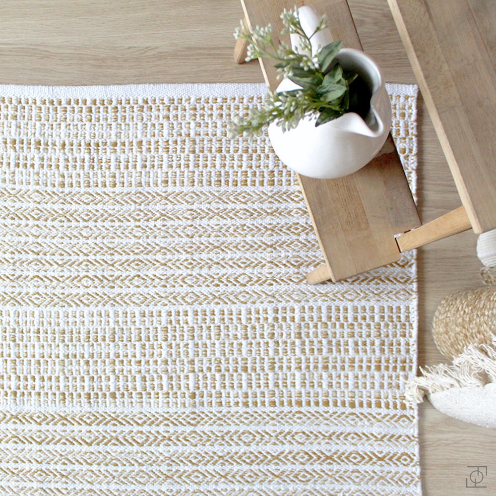 White-Beige Scandinavian rug. Pattern Cotton Rug. Ivory&Beige | Etsy