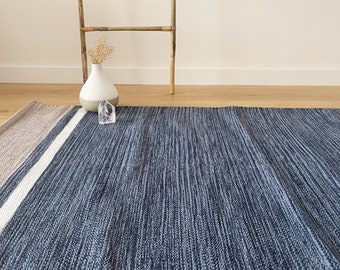 蓝色的棉地毯。生态素食地毯。北欧地毯。厨房的地毯。浴室地毯。淋浴地毯。可洗的托儿所地毯、棉花孩子地毯。