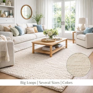 Chunky Wool Rug: Handwoven Scandinavian Off-White Design Loops Carpet