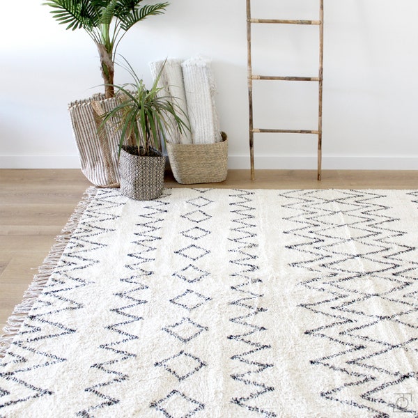 Moroccan ivory rug  Berber rug.Ivory Boho&Scandinavian rug. Berber Cotton Rug. Handwoven Rug.