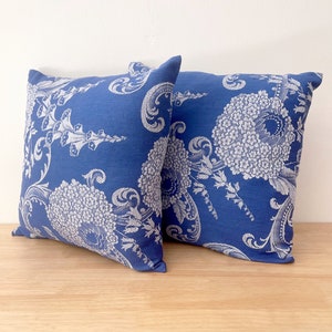 Blue Embroidered Floral Cushion Vintage Bohemian Cotton Throw Pillow Decorative Square Accent Pillow Coquette Cottage Style