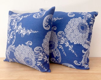 Blue Embroidered Floral Cushion Vintage Bohemian Cotton Throw Pillow Decorative Square Accent Pillow Coquette Cottage Style