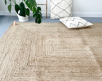 Natuurlijk jute tapijt, handgeweven eco-gevlochten vloerkleed, boho-decor, Scandinavische stijl, tapijt van veganistische vezels, multifunctionele deurmat, woonkamer, kinderkamer