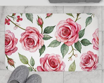 Vintage Rose Floral Bath Mat: Cottagecore Memory Foam Rug