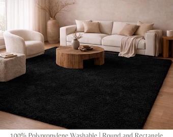 Black Shag Area Rug Modern Durable Solid Color Non-Slip Backing High Pile Extra Soft Luxury Rug Mat Decor Carpet