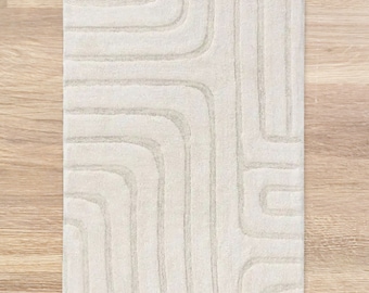 Cotton Bath Mat: Modern White Geometric Design, Washable