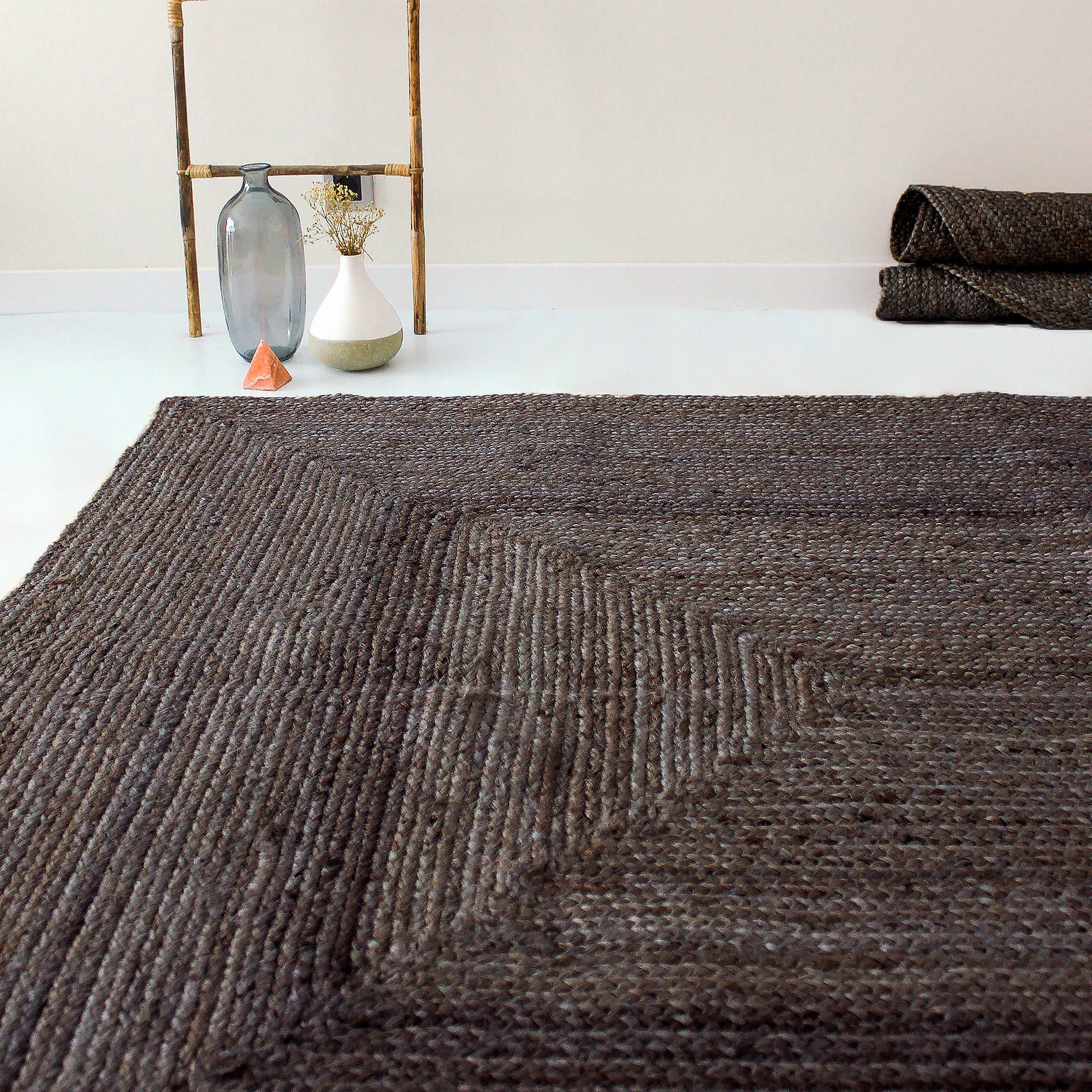 Black Jute Rug. Dark Natural Rug. Jute Handwoven Rug. Custom Etsy