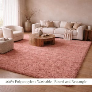 Cream Washable Shaggy Area Rug, Soft Solid Polypropylene Rug with Non Slip Backing image 8