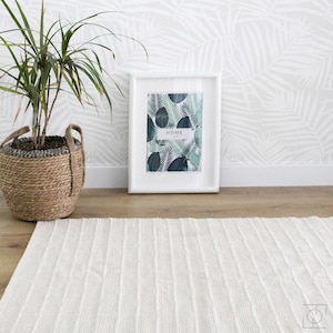 Handwoven Cotton Rug Small Striped Light Beige Washable Mat for Nursery, Bathroom, Kitchen, Minimalist Cream Carpet Entryway