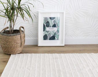 Handwoven Cotton Rug: Small Striped Light Beige Washable Mat