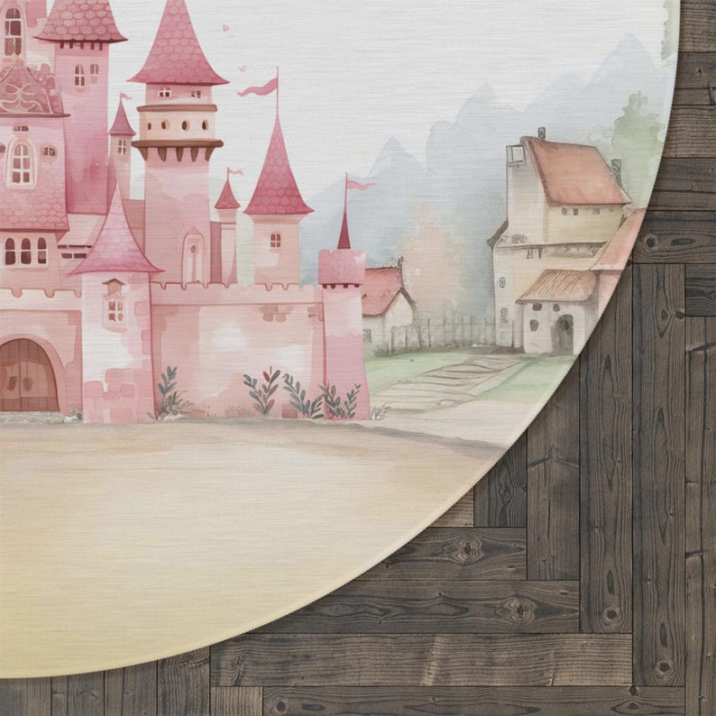 Personalized Princess Castle Rug: Pink Watercolor Play Mat, Non-slip ...