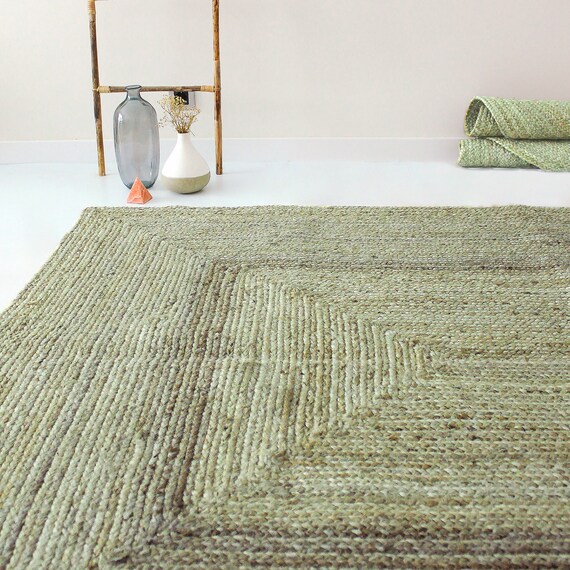 Green Jute Rug. Natural Rug. Jute Handwoven Rug. Size to Etsy