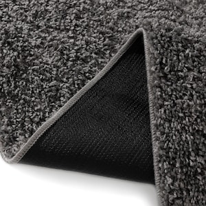 Cream Washable Shaggy Area Rug, Soft Solid Polypropylene Rug with Non Slip Backing Gray