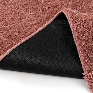 Cream Washable Shaggy Area Rug, Soft Solid Polypropylene Rug with Non Slip Backing Pink