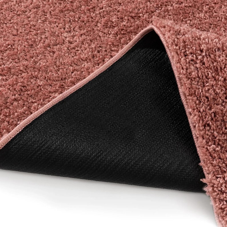 Cream Washable Shaggy Area Rug, Soft Solid Polypropylene Rug with Non Slip Backing Pink