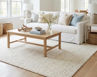 Ivory Natural Wool Area Rug: Boho Scandinavian Decor,  Only small size 150x90cm