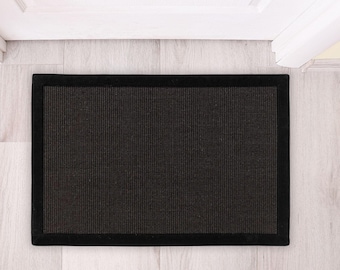 Black Welcome Mat in Sisal  Indoor and Outdoor, Durable Entry Mat for Home with non-slip Backing