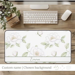Custom Name Floral Mouse Pad Personalized Desk Mat Peony Office Decor Large Mousepad Gift for Coworker Teacher Home Office Setup
