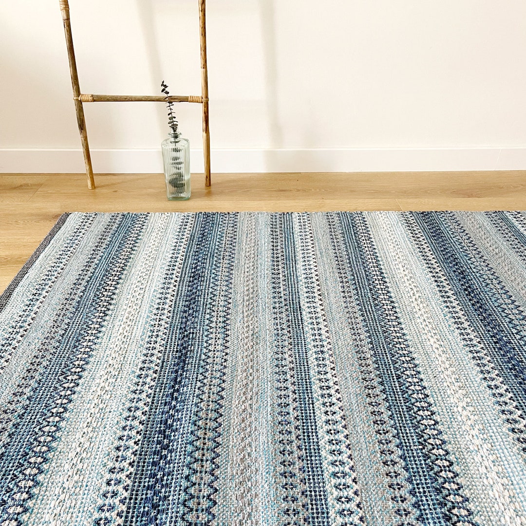 Blue Cotton Rug. Ecological Vegan Rug.scandinavian Rug.kitchen Etsy