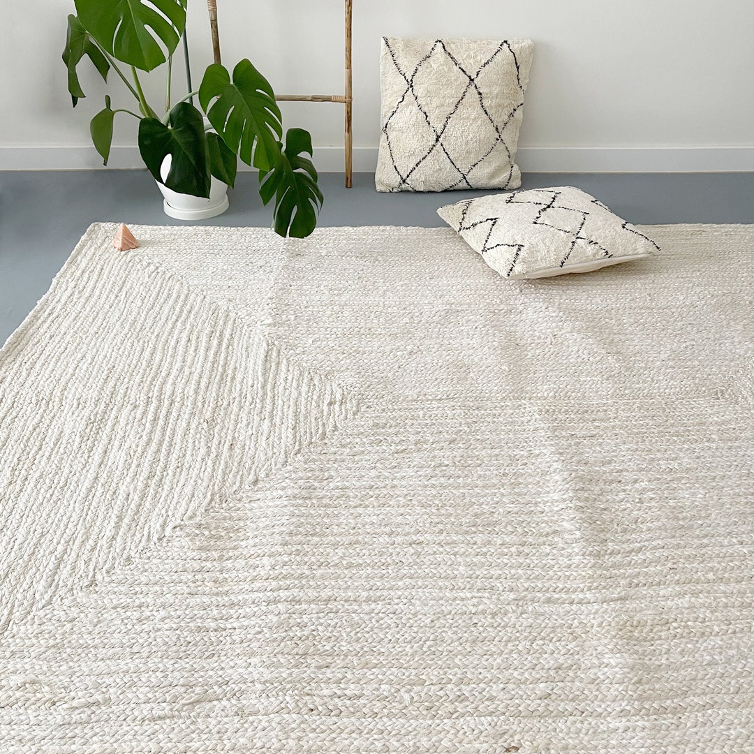 Warm White Jute Rug, Braided Handwoven Area Rug, Off-white Sustainable ...