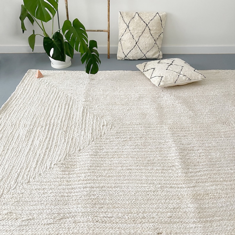 Warm white Jute Rug.Braided Jute Rug. Creamwhite Natural Rug. Etsy