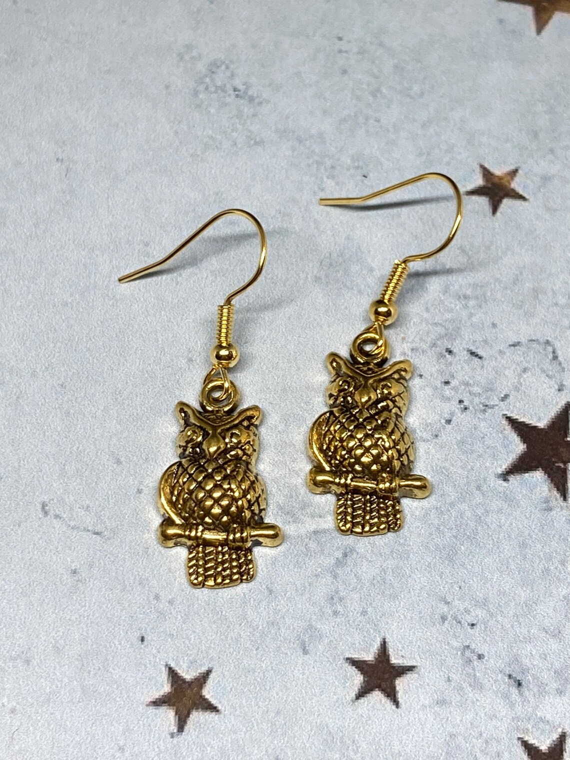 Gold Owl Earrings Vintage Style Dangly Charm Earrings Owl Etsy